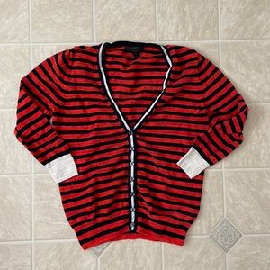J. Crew Red and Black Striped Cardigan